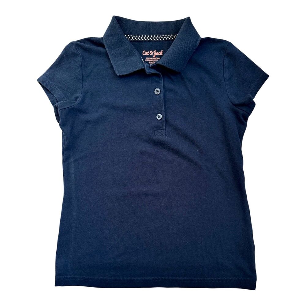 Cat & Jack Girls Size S 6/6X School Uniform Polo T-Shirt Navy Blue Short Sleeve